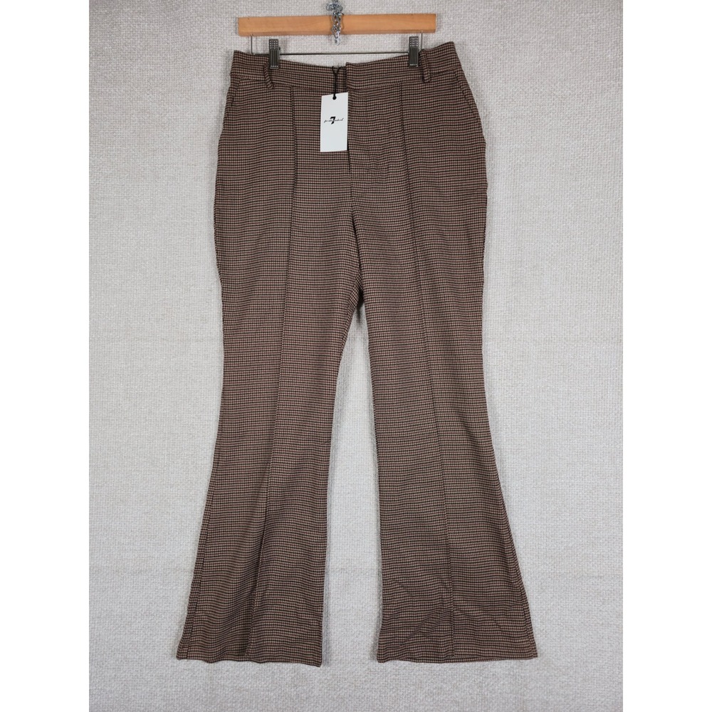 7 For All Mankind Womens Brown Houndstooth Flare Leg Trousers Pants Size 10 NWT